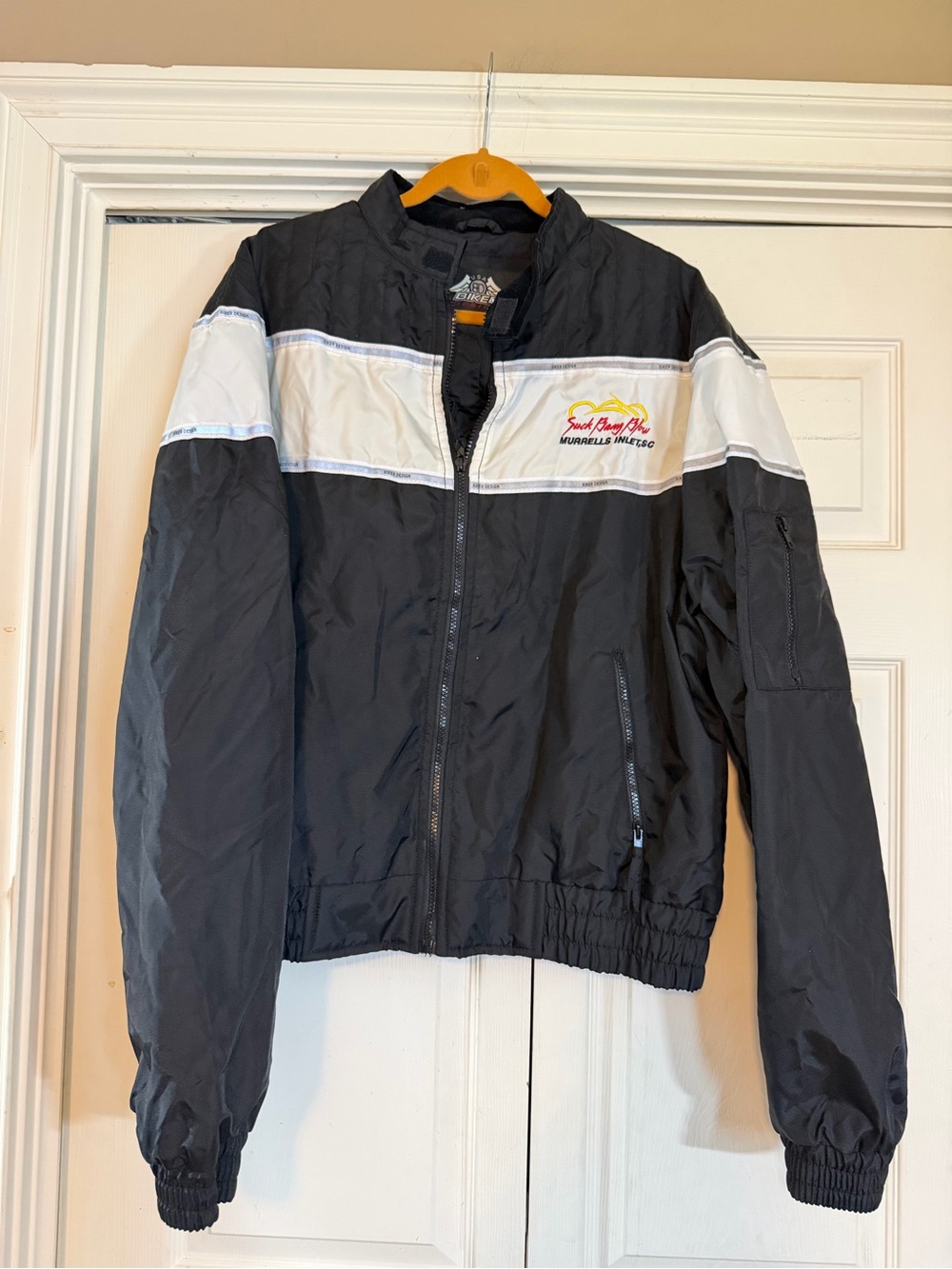 Biker Design Motorcycle Jacket Suck Bang Blow Murrells Inlet SC Bar XL